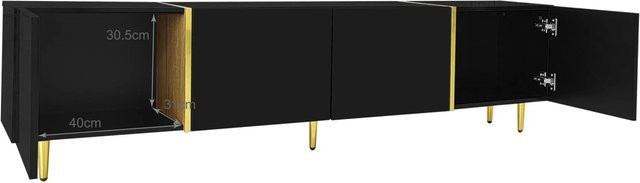 okwish TV Schrank mit 4 Türen in Hochglanz für dein Wohnzimmer, Schwarz Gold, B/T/H: 170 x 46 x 35 cm - Bild 1