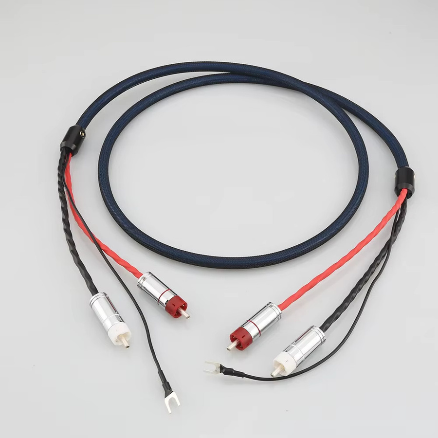 Audiocrast HIFI Audio-Phono-Tonarmkabel mit Abschirmung, 2 RCA zu RCA, versilbertes OFC-Material mit U-Y Spade-Steckern und Erdungskabel - Bild 2