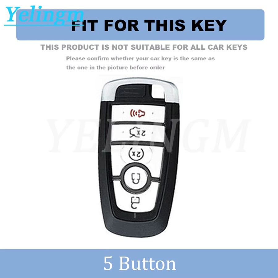 YELINGM Schutzhülle für 5-Tasten-Autoschlüssel passend für Ford Explorer Mustang Fusion Escape F150 F250 F350 F450 F550 Ford Raptor aus weichem TPU-Leder - Bild 1