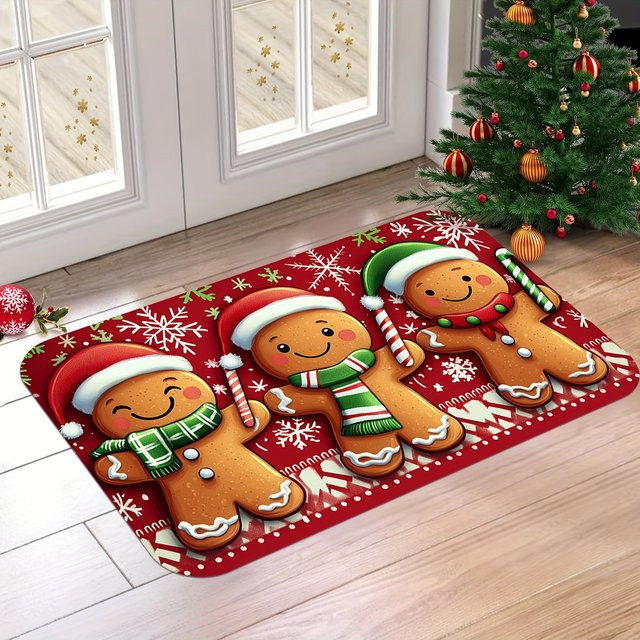 VIKAMA Weihnachts-Fußmatte mit Lebkuchenmann-Muster für Badezimmer, Wohnzimmer und Schlafzimmer - Bild 1