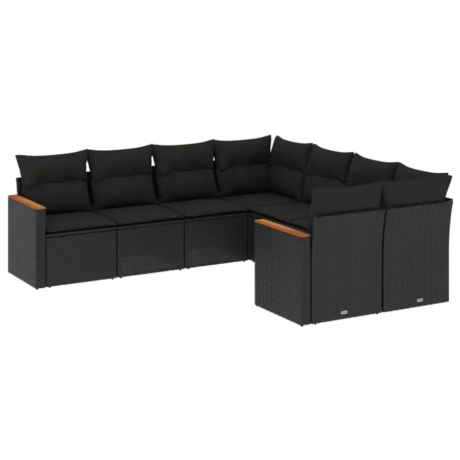 vidaXL 8-tlg Garten-Sofagarnitur in L-Form aus schwarzem Poly-Rattan mit Kissen und Stauraum - Bild 2
