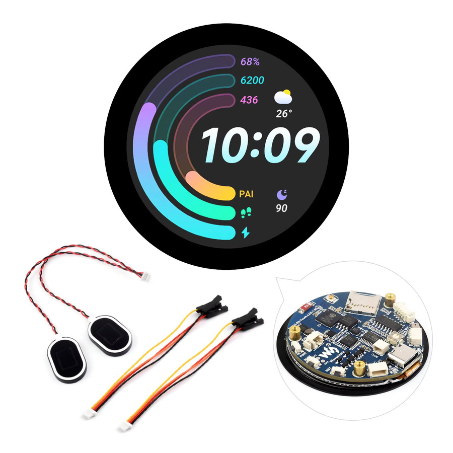 Waveshare ESP32-S3 Entwicklungsboard mit 1,85-Zoll-Runddisplay, 360 x 360 Pixel, 32-Bit-LX7-Dual-Core-Prozessor, Schwarz - Bild 2