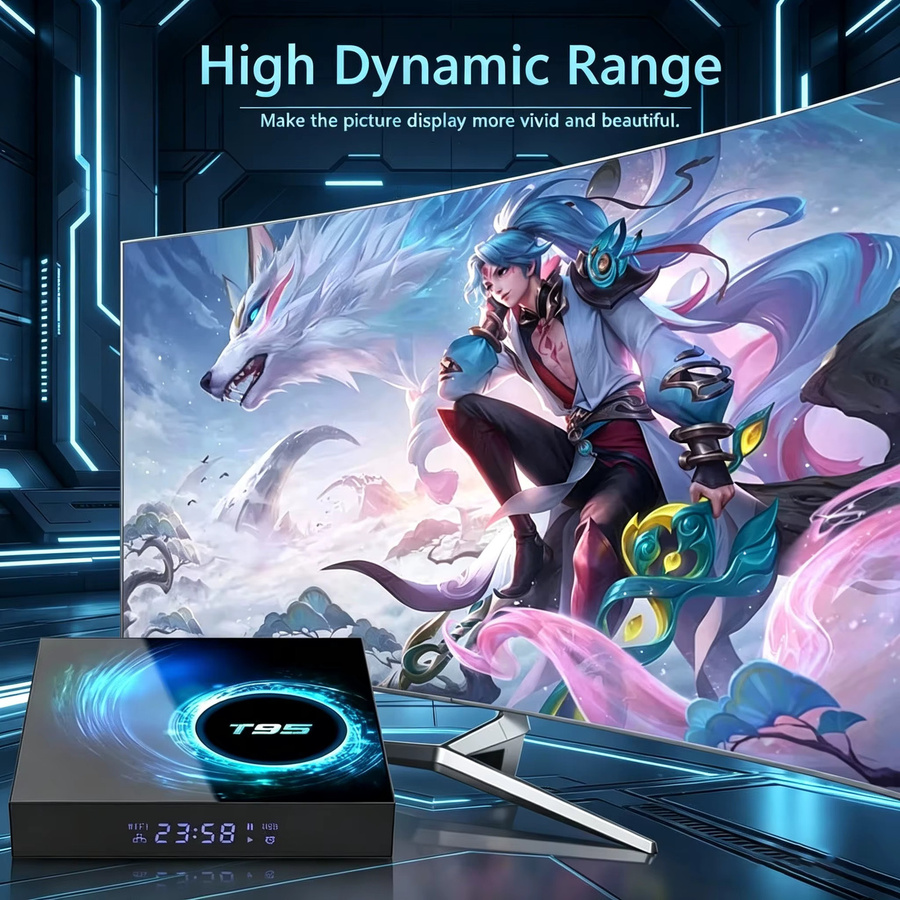 T95 Smart TV Box Android 16 Media Streamer mit 8GB RAM und 256GB Speicher, Allwinner H616, 8K Unterstützung, Netflix, Google Assistant, WLAN 5G und Bluetooth 6.0, Schwarz - Bild 5