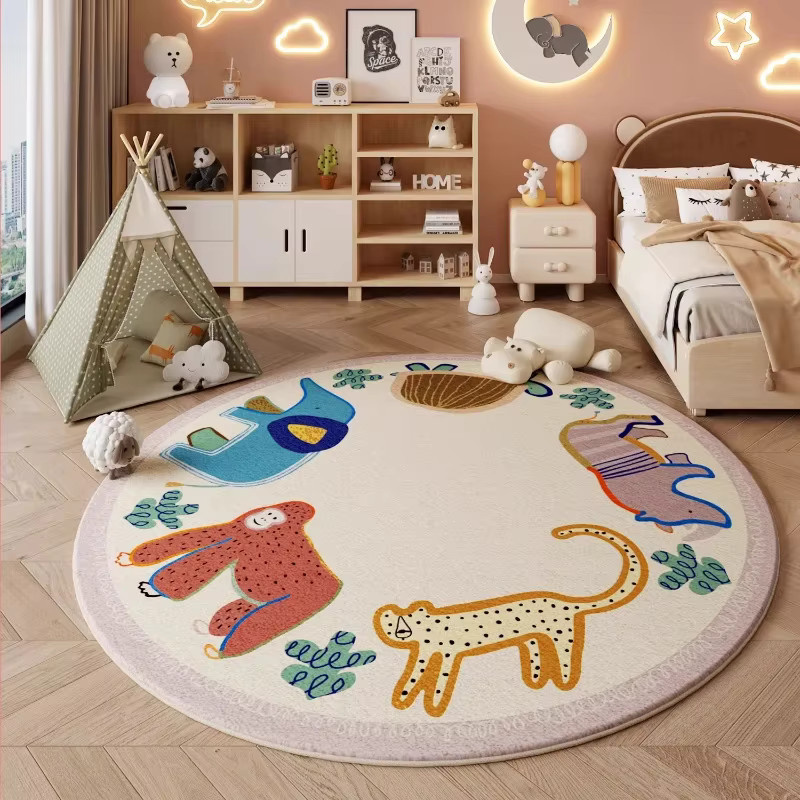 VIKAMA Kinderzimmer Rundteppich Rainbow Motiv, rutschfeste Spielmatte für Kinder, Mehrfarbig, Durchmesser: 80 cm - Bild 1