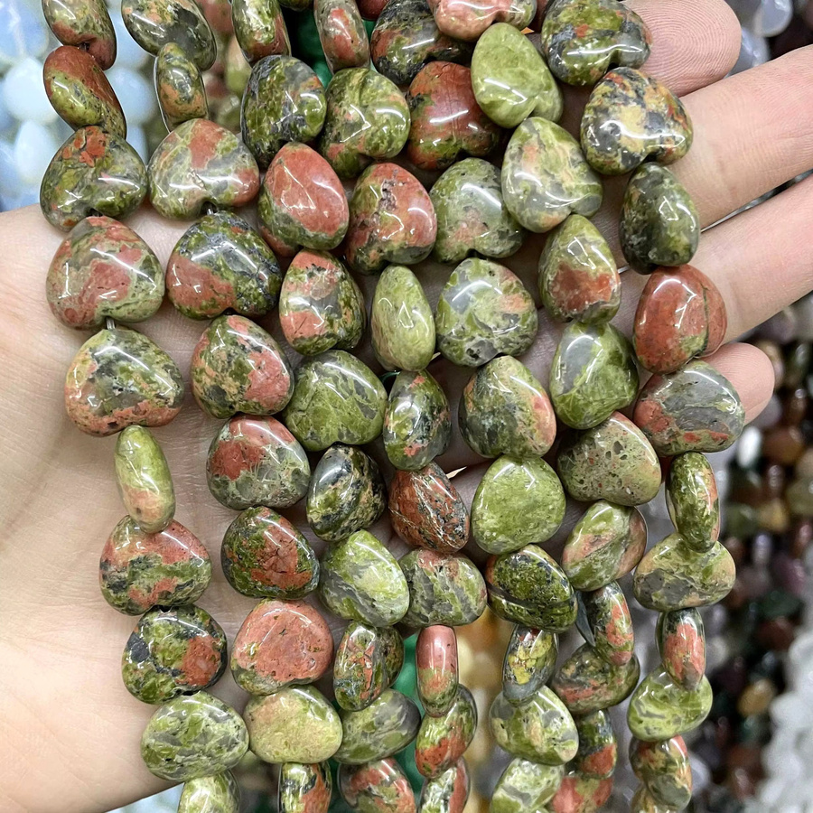 SYSRXLR Distanzperlen, herzförmige Achate Quarz Jade Türkise Hämatit, 10-20 mm - Bild 3
