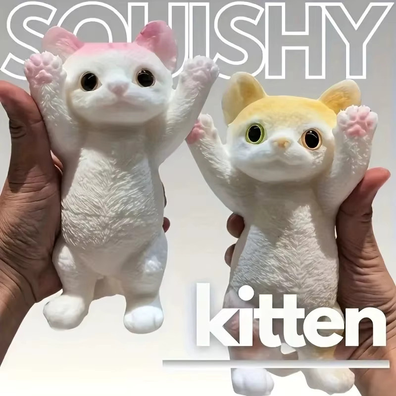 GSF Katze Squishy Squeeze Spielzeug in Pink – Handgemachtes Kawaii Tier-Sensorikspielzeug für Kinder und Erwachsene - Bild 1