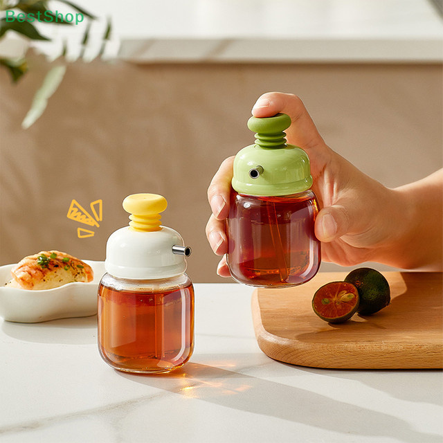 HNKMP Glas-Ölflasche mit Druckplatte und Sprühfunktion für Saucen und Essig, transparente Gewürzflasche mit Gewürzmessung - Bild 1