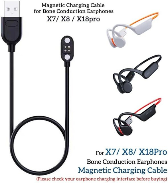 YUANS Magnetisches USB-Ladekabel 5V 1A für Knochenleitung-Kopfhörer X7, X8 und X18pro, wasserdicht, Schwarz oder Grün - Bild 1