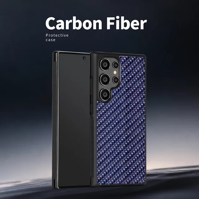 MagSafe Luxus Handyhülle mit Carbon Fiber Textur und Alloy Lens Schutz für Samsung Galaxy S25 S24 S23 S22 Plus Ultra in Grau - Bild 1