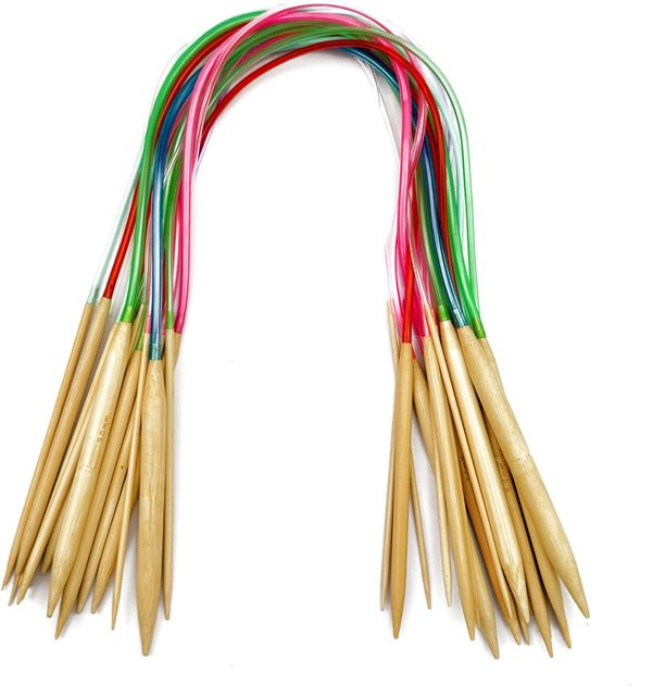 NOTIONSLAND Bambus-Stricknadeln-Set mit bunten Kunststoffkabeln für DIY-Handwerk, Multicolor - Bild 1