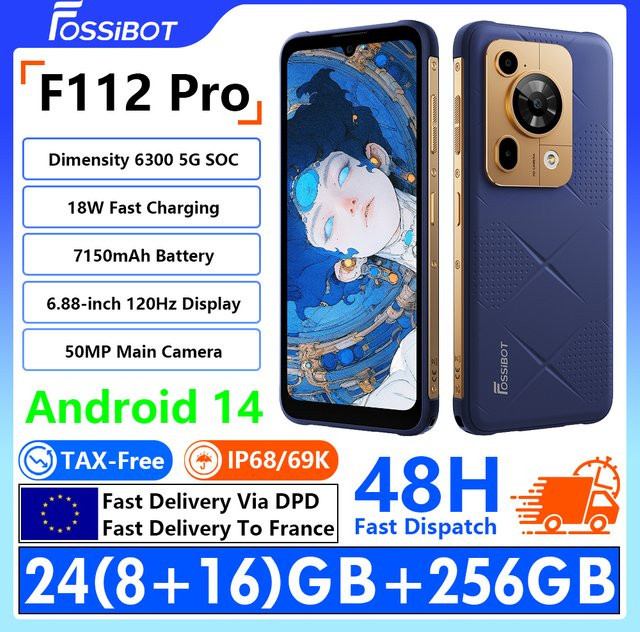 Fossibot F112 Pro 5G Robustes Smartphone in Grün mit 6,88 Zoll FHD+ 120Hz Display, 256GB Speicher, 71500mAh Akku, Android 14 und NFC - Bild 1