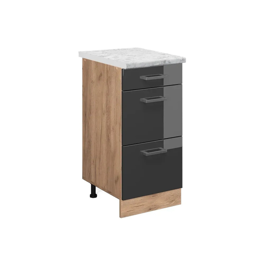 Vicco Küchenunterschrank R-Line Schubladenschrank in Anthrazit Hochglanz mit Eiche Korpus und Marmor Optik, Breite: 40 cm, Höhe: 81,6 cm, Tiefe: 46 cm - Bild 2