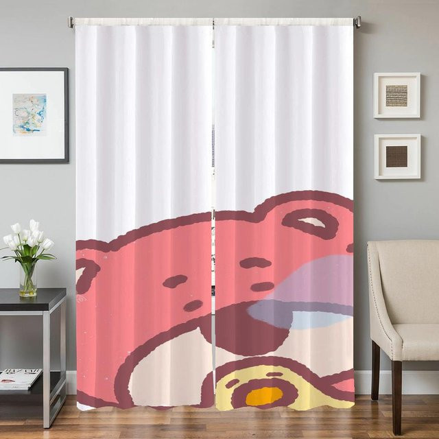 2er-Set Fensterküchenvorhänge mit Erdbeer- und Bären-Motiv, halbtransparente Verdunkelungsvorhänge für Wohnzimmer und Schlafzimmer, B/H: 50 x 70 cm - Bild 1