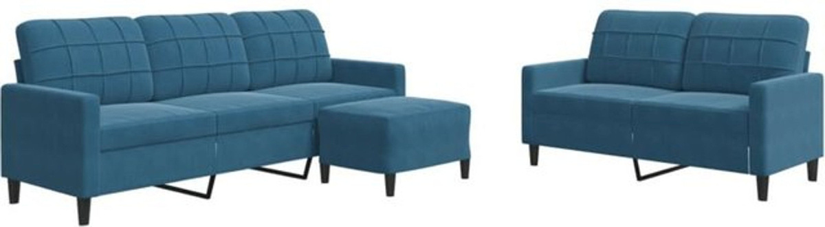 3-teilige Ecksofa-Garnitur aus Samt in Blau von Vidaxl mit Kissen und Metallgestell im modernen Design - Bild 1
