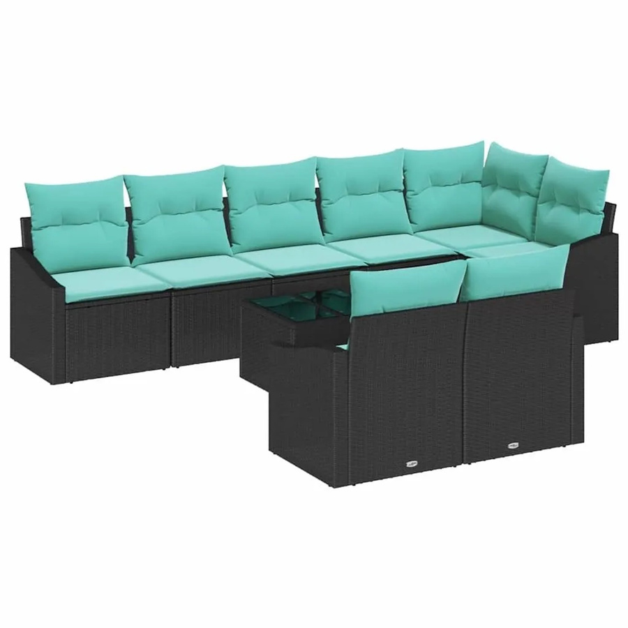 vidaXL 9-teiliges Polyrattan Sofa Set in U-Form mit Kissen, Schwarz - Bild 2
