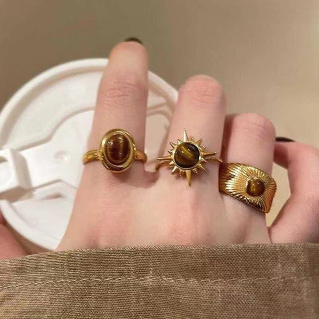 RINHOO FRIENDSHIP Ring, brauner Stein, goldfarben, Damen, Vintage - Bild 1