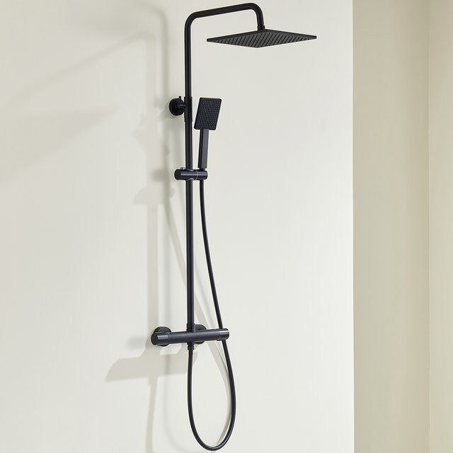 CECIPA max Duschsäule mit Thermostatmischer und Verbrühungsschutz in Schwarz Matt mit 25 x 25 cm Duschkopf und verstellbarer Duschstange ohne Bohren - Bild 1