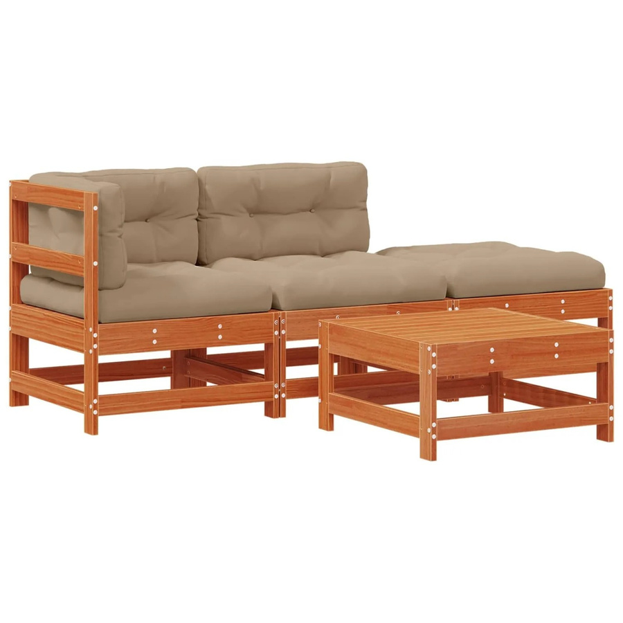 vidaXL Garten-Lounge-Set aus massivem Kiefernholz in Wachsbraun mit Tisch, Ecksofa, Sesseln und Fußablage - Bild 2