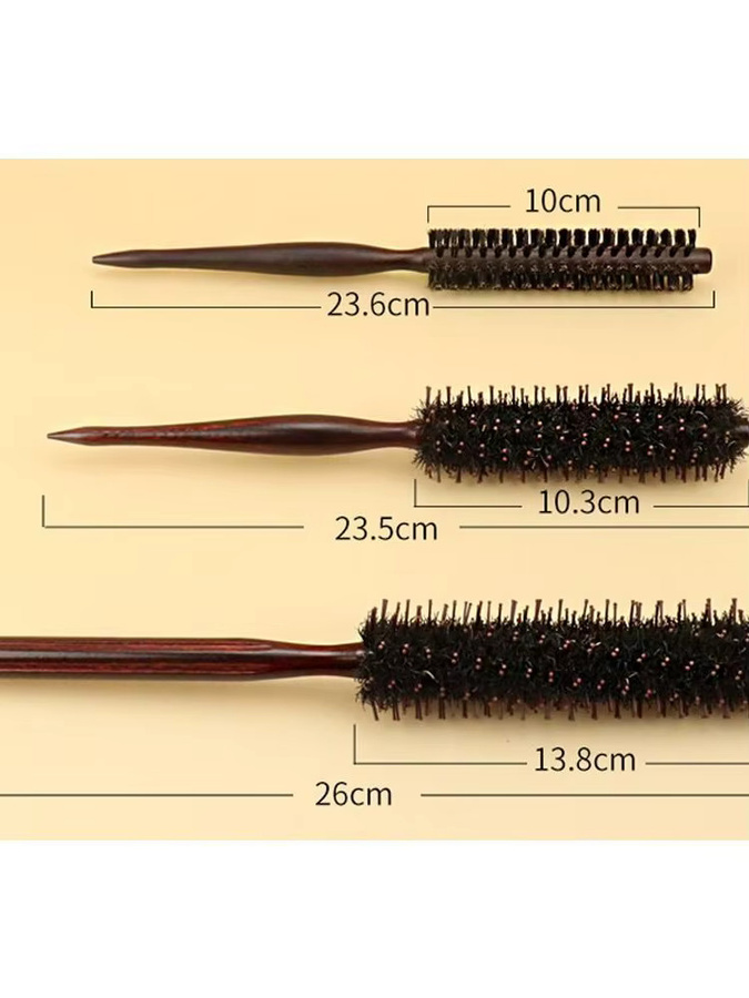 Antistatische kleine runde Haarbürste mit Holzgriff, Unisex - Bild 4