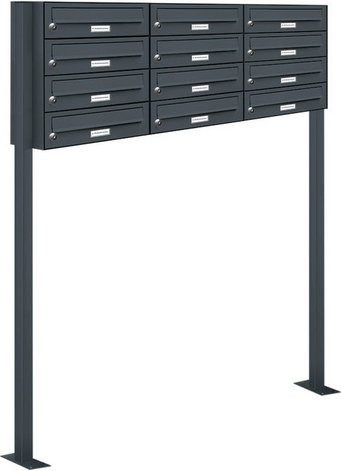 AL Briefkastensystem für 12 Parteien, freistehend, grau, B/H/T: 122,9 x 150 x 27,5 cm - Bild 1