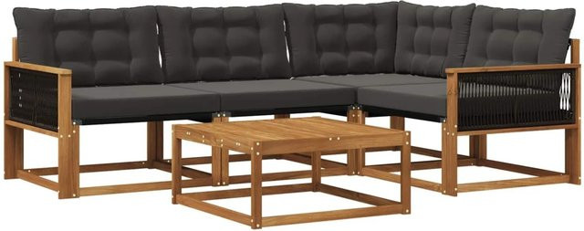 vidaXL Outdoor-Sofagarnitur in L-Form aus massivem Akazienholz mit Textilene und 5 Kissen in Natur und Schwarz - Bild 1