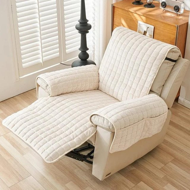 Rutschfester Sesselbezug aus warmem Flanell für 1-Sitzer mit Tasche, Weiß, B: 53 cm, L: 190 cm - Bild 1