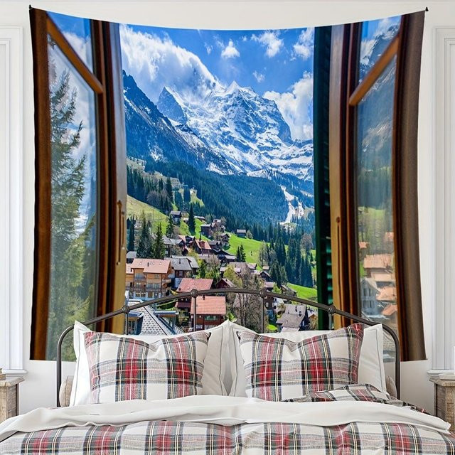 Bling Bling Tapestry Wandteppich mit Wald-Landschaft und Mandala im Boho-Stil, Mehrfarbig, B: 150 cm, H: 100 cm - Bild 1