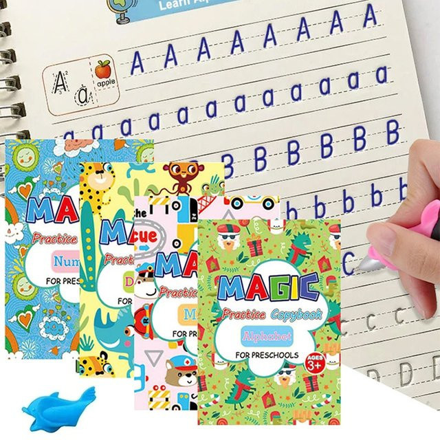 4er Set wiederverwendbare Kalligraphie-Übungsbücher für Kinder zum Lernen von Alphabet, Malen und Mathematik in Mehrfarbig - Bild 1
