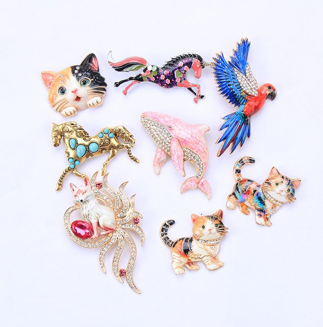 CUE PDLA Broschen, Emaille, Strass, Damen, Gemischte Tiere - Bild 1