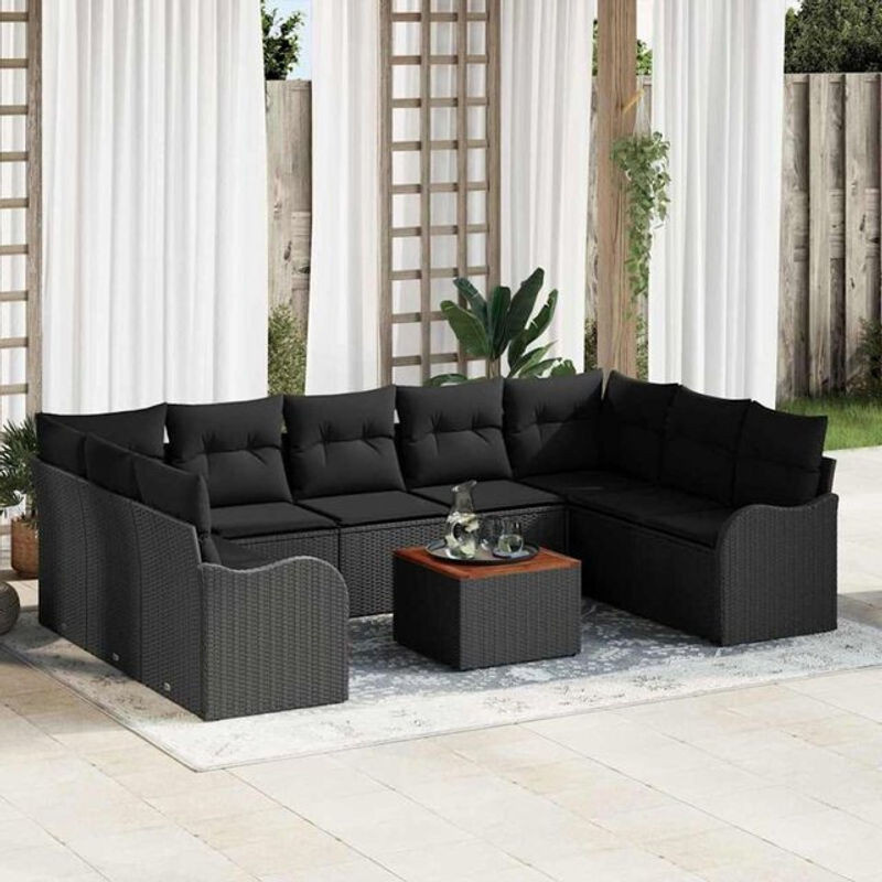 Vidaxl Garten-Sofa-Set 10-teilig aus Rattan und Metall in Schwarz - Bild 1