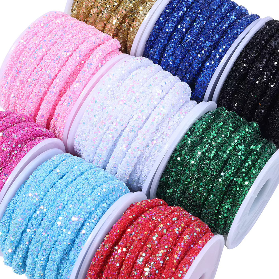 Bunter Strass-Pailletten-Besatz aus PVC als weiche Schlauchkordel, 6 mm Durchmesser, 5 Yards Länge, ideal für DIY-Kleidung und Dekoration - Bild 3