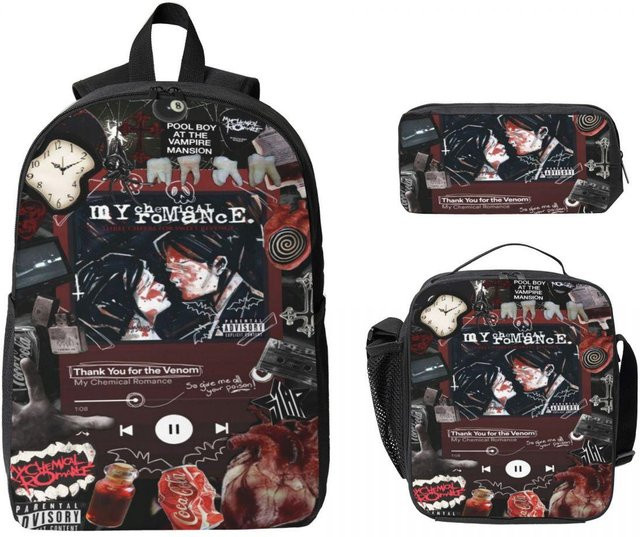 Fancy Style Studio My Chemical Romance Rucksack Set mit Brotdose und Federmäppchen für Kinder in Schwarz - Bild 1
