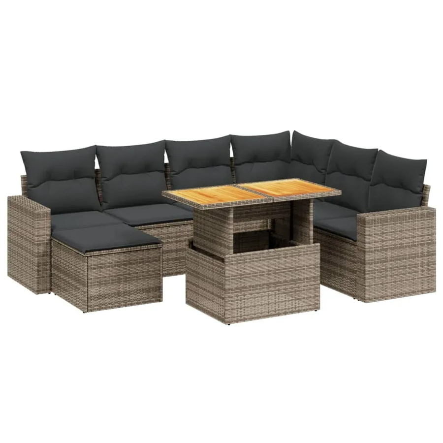 vidaXL 8-tlg. Garten-Sofagarnitur aus Polyrattan in Grau mit Kissen und Couchtisch - Bild 2