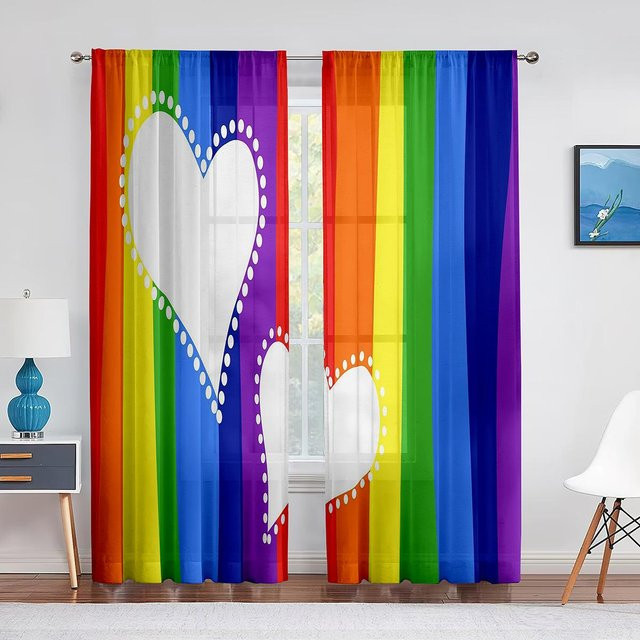 Super Six Transparente Chiffon-Voile-Vorhänge mit Herz-Design in Multicolour, Breite: 100 cm, Höhe: 250 cm - Bild 1