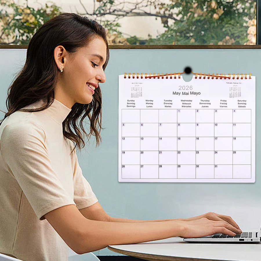 Wandkalender 2026 Mehrsprachiger Spulenkalender in Weiß für 12 Monate als moderner dekorativer Planer - Bild 2
