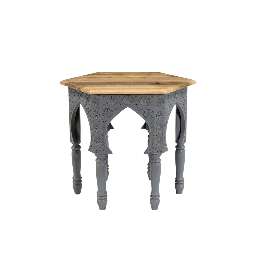 DELUKE Beistelltisch FRITZ aus Mangoholz in Braun-Grau, B/T/H: 45 x 45 x 45 cm - Bild 2