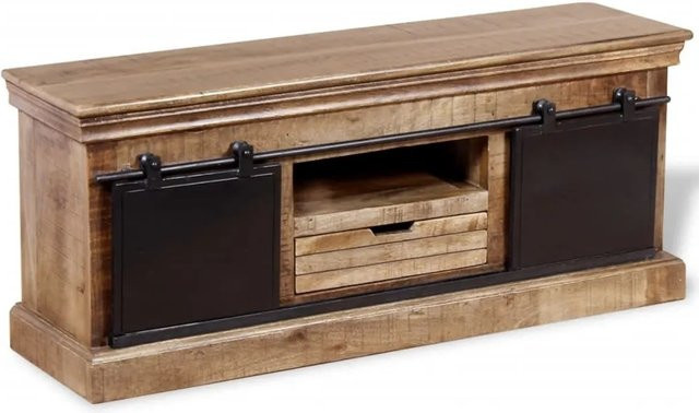 vidaXL TV-Schrank aus massivem Mangoholz mit 2 Schiebetüren in Braun, B/T/H: 110 x 30 x 45 cm - Bild 1