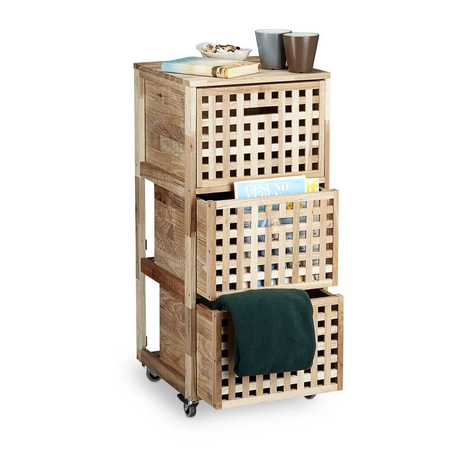 Relaxdays Rollcontainer Walnuss Natur mit Rollen, H x B x T: 91,5 x 40,4 x 40,4 cm - Bild 2