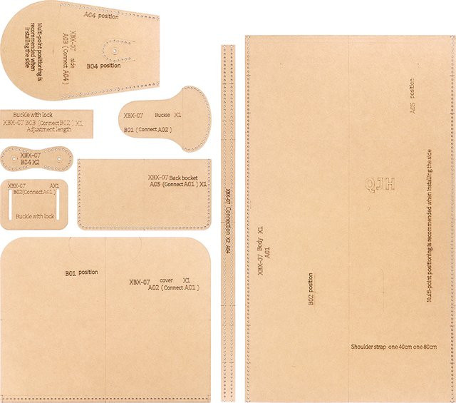 QJH DIY Kraftpapier-Schablonen-Set mit Lochmuster zum Ausschneiden und Basteln von Leder-Umhängetaschen - Bild 1