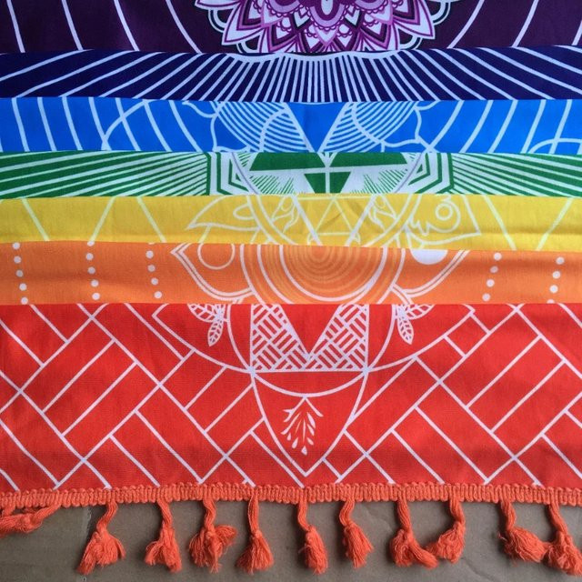 Bohemia India Mandala-Decke aus Baumwolle mit 7 Chakra und Regenbogenstreifen in Multicolor von MINIDEAL - Bild 1