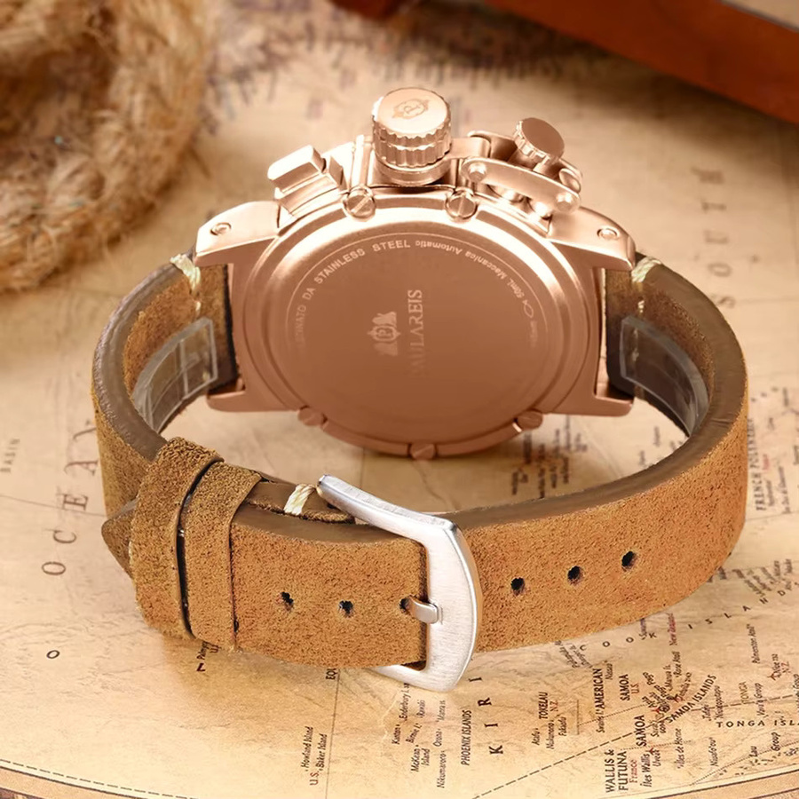 PAULAREIS P Armbanduhr Automatik, Leder, Gold, Bronze, Herren - Bild 6
