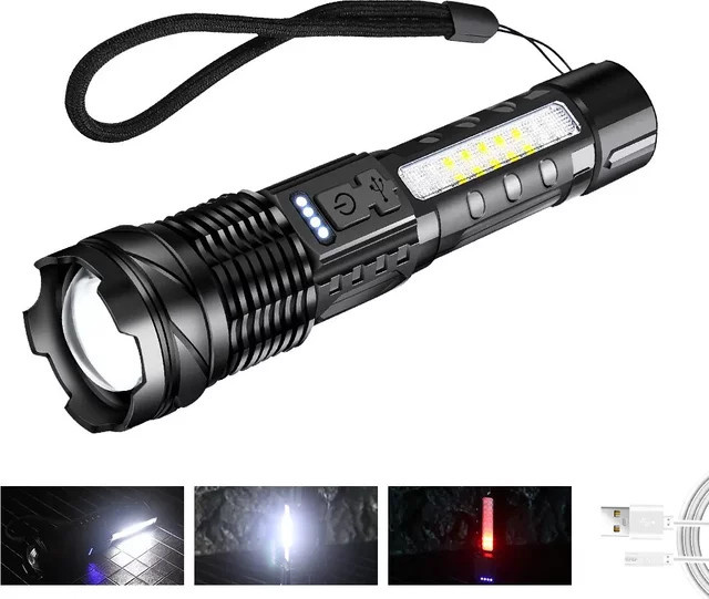 Heinast LED Taschenlampe mit 30W COB-Licht, wiederaufladbar, Schwarz - Bild 1