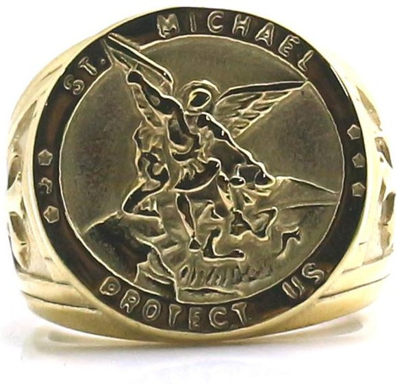Wucifang Jewelry Ring Kreuz Saint Michael, 316l Edelstahl, Herren, Größe 6-15, black - Bild 1