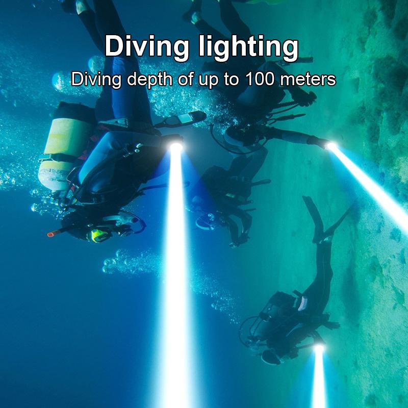 Pawell Professionelle Tauchlampe mit 800000 lm und XHP160-LED-Docht, leistungsstarke Amphibien-Taschenlampe inklusive C-26650 Akku und Ladegerät - Bild 2
