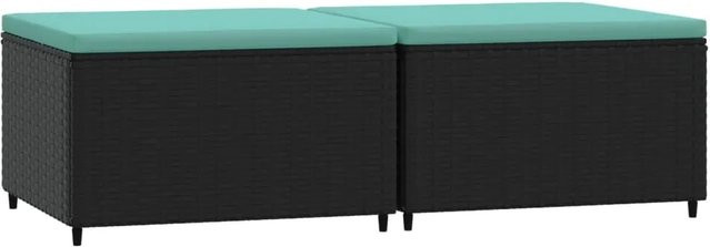 vidaXL Gartenhocker Set aus Poly Rattan mit Kissen, 2 Stück, Schwarz und Blau - Bild 1