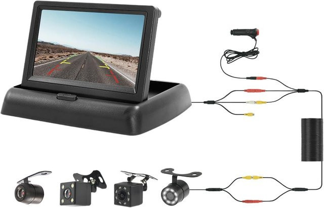 BYNCG Klappbarer Auto Monitor mit 4,3 Zoll TFT LCD HD Bildschirm und LED Rückfahrkamera in Schwarz - Bild 1
