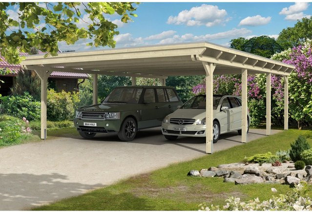 Skan Holz Carport Emsland aus Fichte Leimholz in Beige mit flacher Dachform B: 613 cm, T: 846 cm, H: 248 cm - Bild 1