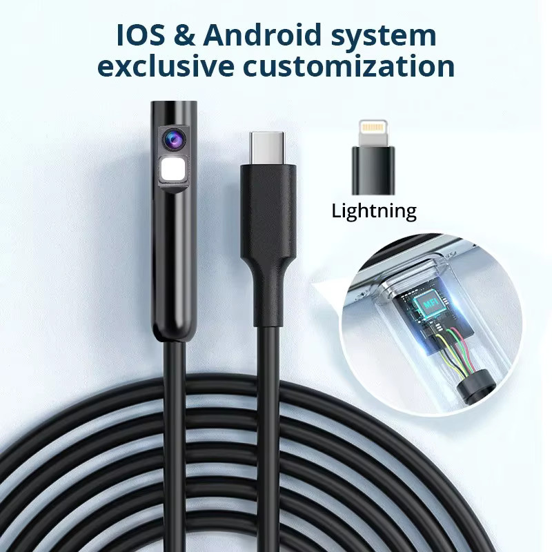 XinFe Endoskopkamera mit Einzel- oder Doppelobjektiv für iPhone, iPad, iOS und Android, USB-C Anschluss, LED-Licht, Schwarz - Bild 5