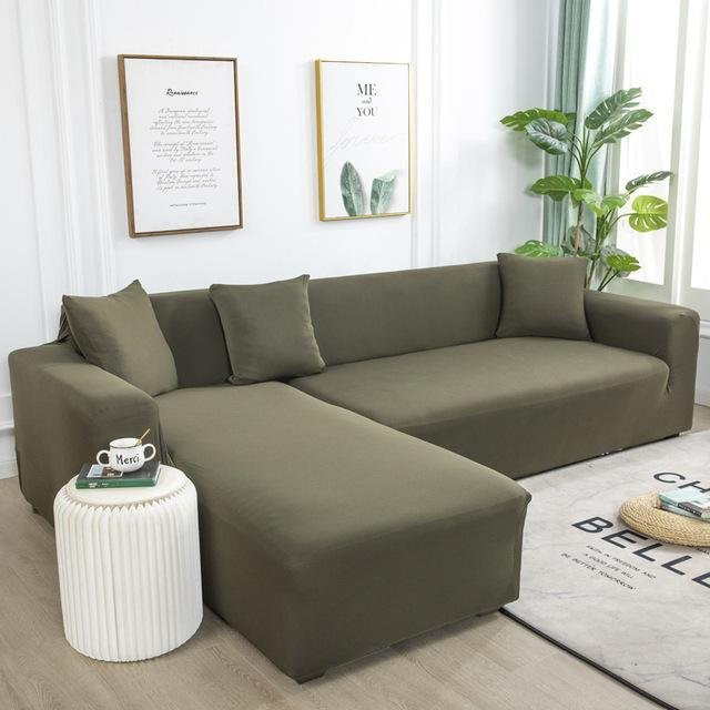 Housmife Ecksofa-Bezug aus elastischem Spandex für L-förmige Sofas, Armee Grün, Breite: 90-140 cm - Bild 1