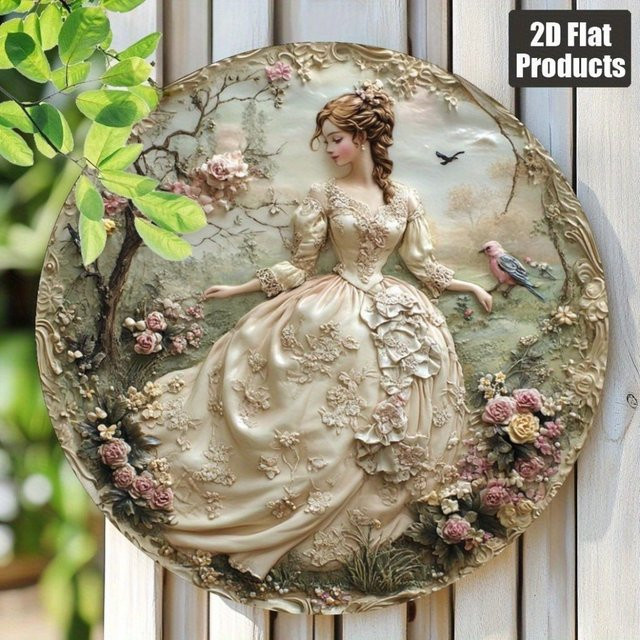Rundes Vintage-Gartenschild HELLOYOUNG mit Blumen und Vögeln, mehrfarbig, Durchmesser: 20 cm - Bild 1